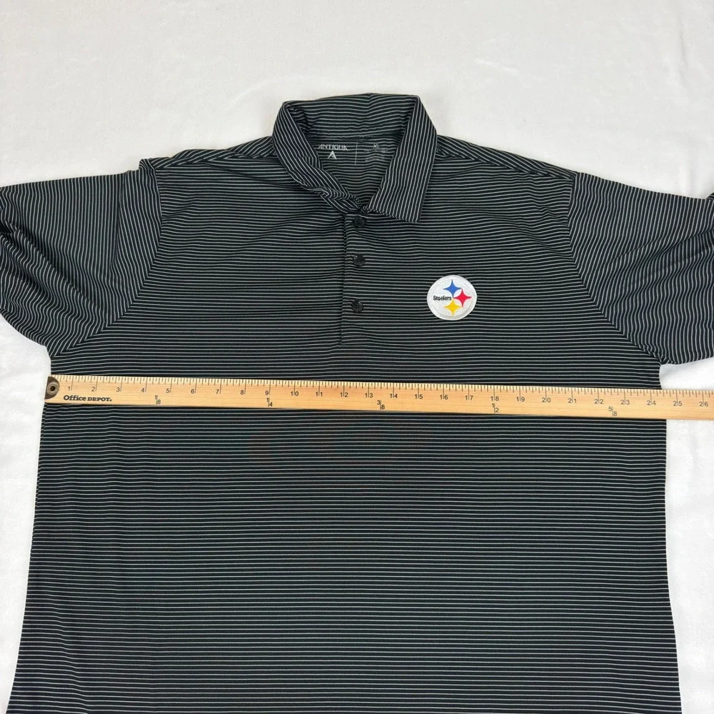 Antigua Pittsburgh Steelers Mens XL Polo Shirt Black White Striped Golf NFL
